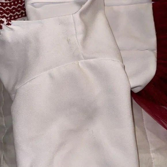 Girl 14-16 Embroidered White Burgundy Tulle Lace Short Sl Folk Formal Dress - Picture 13 of 16